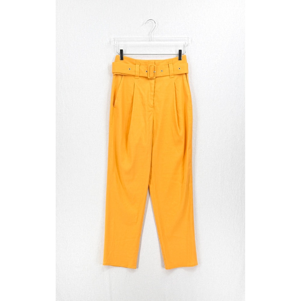 Sally LaPointe Pants Women 6 Orange Belted High Rise Linen Blend Pleated Trouser